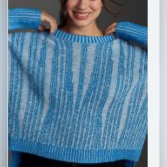 PILCRO Anthropologie Blue Striped Knit Sweater High Low Hem Women’s Medium - Picture 12 of 13